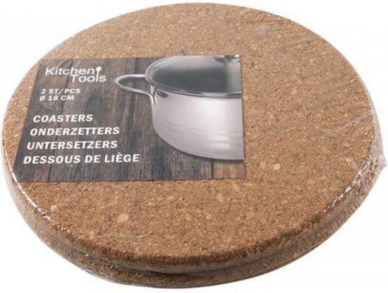 Merkloos Onderzetters kurk set a 2 stuks Ø18cm