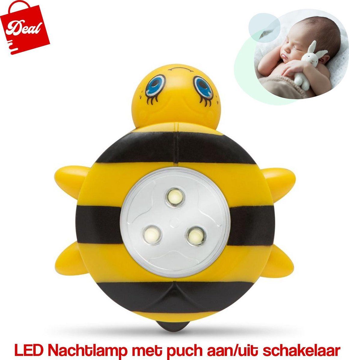 D.E.A.L. LED Nachtlamp Met Push Aan & Uit Schakelaar - Bijtje - Kunststof - 2022