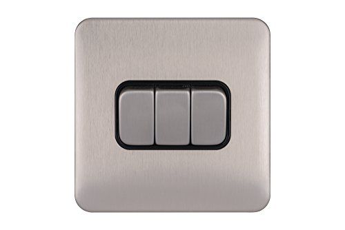 Schneider Electric GGBL1032BSSS Glad Schroefloos Deco 10 AX 3 G 2 W Schakelaar BSS, 240 V, Roestvrij Staal