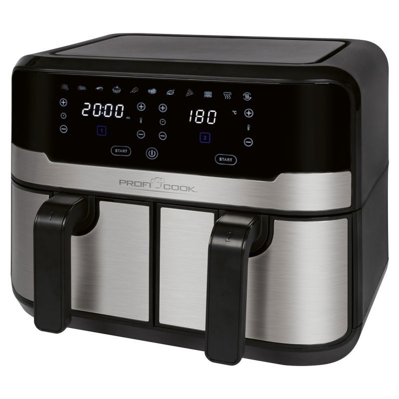 ProfiCook FR 1242 H - 9L Dual Zone Air Fryer - 2400W - Black & Stainless Steel