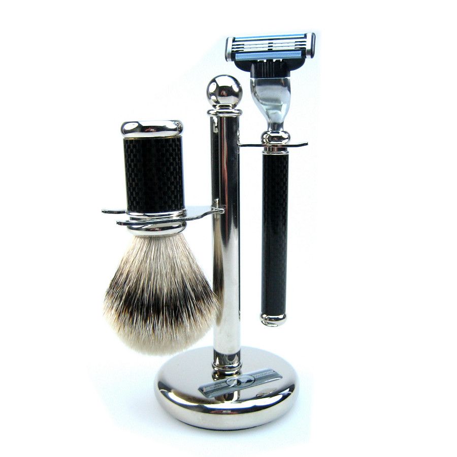 Golddachs Scheerset Carbon Look Mach 3
