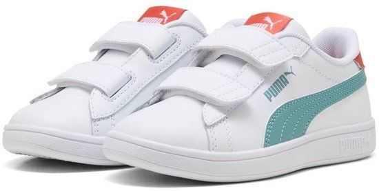 Puma Kinderschoenen Low Smash 3.0 L V PS 392033 Leer Wit/Aqua Maat 32
