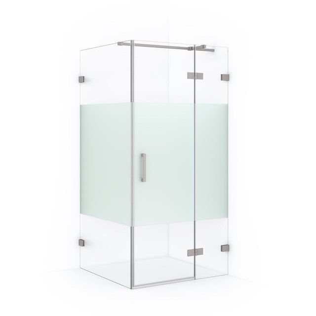 Maxaro Douchecabine Diamond 100x100cm 8mm Helder Veiligheidsglas met Matte Strook Geborsteld RVS