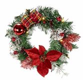 Led-dennenkrans, 30 cm, met kerstster, dennenappels en timer