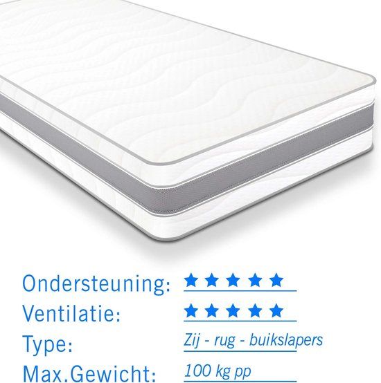 Droommatras Pocketvering Matras 7 Comfort Zilver - 90x210 cm - 24 cm dik