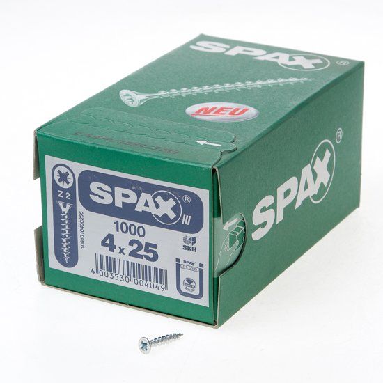 Spax Spaanplaatschroef platverzonken kop verzinkt pozidriv 4.0 x 25mm - 1000 stuks