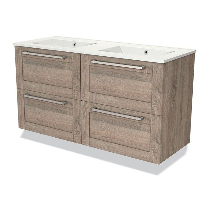 Maxaro Badkamermeubel 120cm Modulo Eiken 4 Lades Kader Wastafel Keramiek