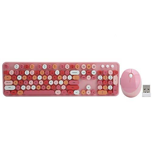 XINL Toetsenbord Muiscombinatie, draadloze muis Muis met 5 toetsen Verstelbare beugel voor XP/win7/win8/win10(ZOETE roze gemengde kleurenversie)