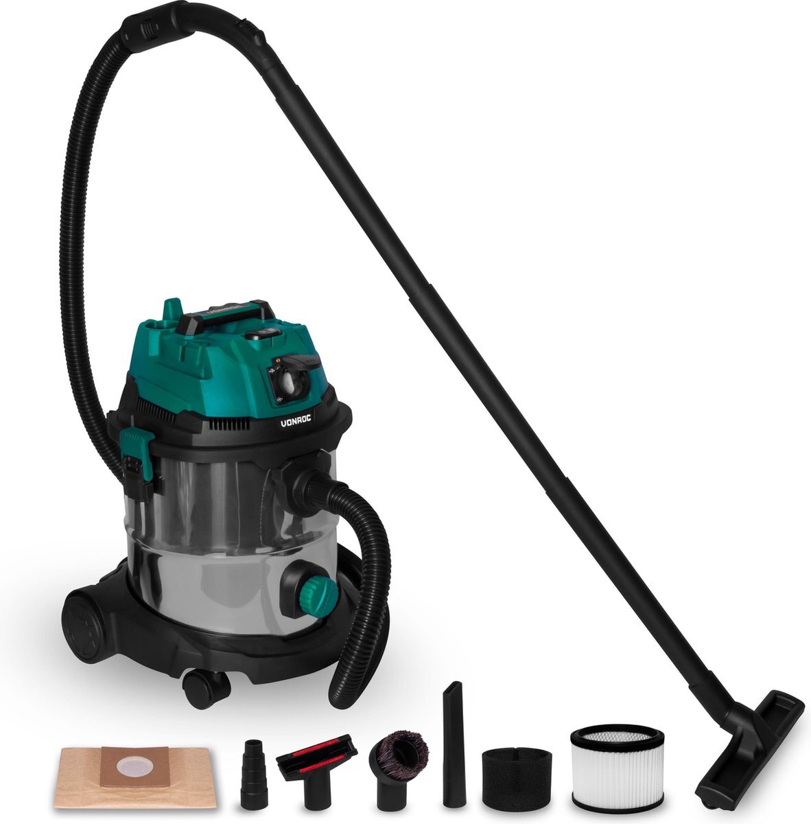 VONROC TOOLS VONROC Nat- en droogzuiger - 1400W – Inschakelautomaat - Blaasfunctie – 20L RVS tank – 3m slang - 6m stroomkabel