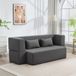 Canapé-lit 2 places en chenille, assise et accoudoirs larges, 2 coussins, entièrement déplié, gris