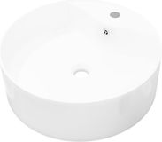 vidaXL - Wasbak - met - overloop, - keramiek, - rond, - wit