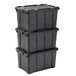 Iris Ohyama, Kunststof opbergdoos met deksel en kliksluiting, 50L, Set van 3, Stapelbaar, Nestbaar, BPA-vrij, Zolder, Schuur, Garage, DDSKT 450, Zwart