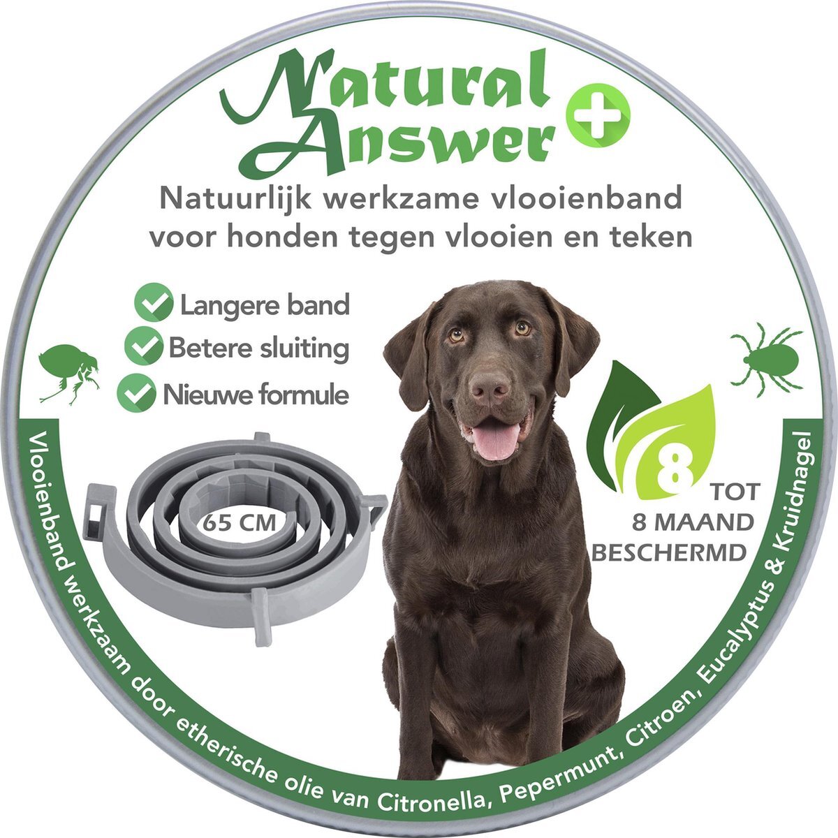 Natural Answer Teken- en Vlooienband voor honden PLUS - Natuurlijk middel tegen vlooien en teken - 100% natuurlijk - 65 CM - Tot 8 maand werkzaam - Biologisch