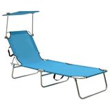 VidaXL Ligbed inklapbaar met luifel aluminium blauw