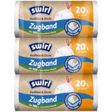 Swirl Scheurvaste en dichte vuilniszakken met trekkoord, 20 liter, 3 multipack met 45 zakken, extra sterk, druppelvrij
