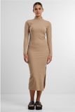Urban Classics Rib Longlseeve Mockneck Jurk L Beige