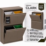 VEEHAUS Prullenbak Afvalscheiding 60 Liter (4x15L), 4 Vakken met Klep, Metaal, Keuken & Kantoor, Beige
