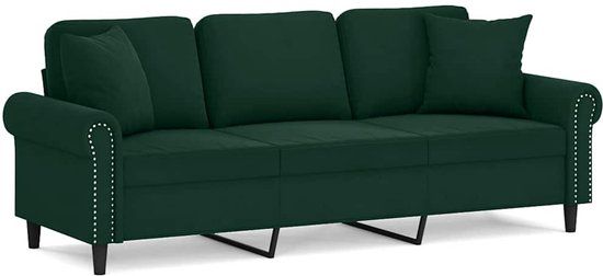vidaXL Driezitsbank met sierkussens 180 cm fluweel donkergroen