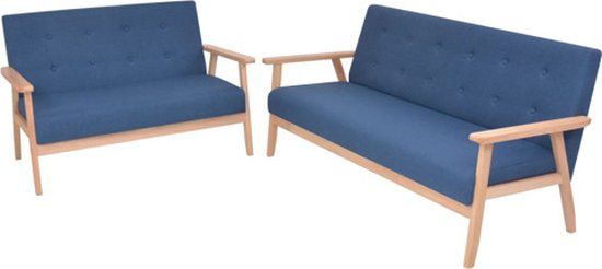 vidaXL Bankstel stof blauw 2-delig