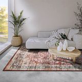 Freundin Home Collection Aurora tapijt, klassiek oosters vintage laagpolig tapijt, oosters woonkamertapijt voor slaapkamer, eetkamer, woonkamer, rood-blauw, 80 x 150 cm