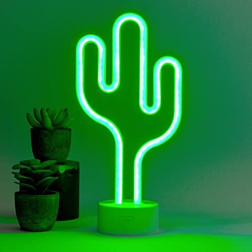 LEGAMI - LED-lamp neon-effect, It's a sign, H 23 cm, cactus-thema, dubbele voeding, USB-kabel (meegeleverd) of batterijen (niet inbegrepen), tafellamp, veelkleurig licht