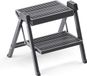 Hailo StepFix Escabeau pliable – Escabeau de cuisine et d'escalier de caravane antidérapant – Robuste et compact – Gris