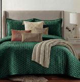 Tribeca Living Fluwelen twinsize spreiset, tweedelig, beddengoed met honingraatsteek, superzachte fluweel van 260 GSM, oversized sprei en één kussensloop, blauwgroen (teal)