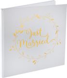 Santex gastenboek/receptieboek Just Married - goud/wit - Bruiloft - 24 x 24 cm
