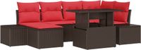 vidaXL Tuinbank Set Bruin en Rood Polyrattan