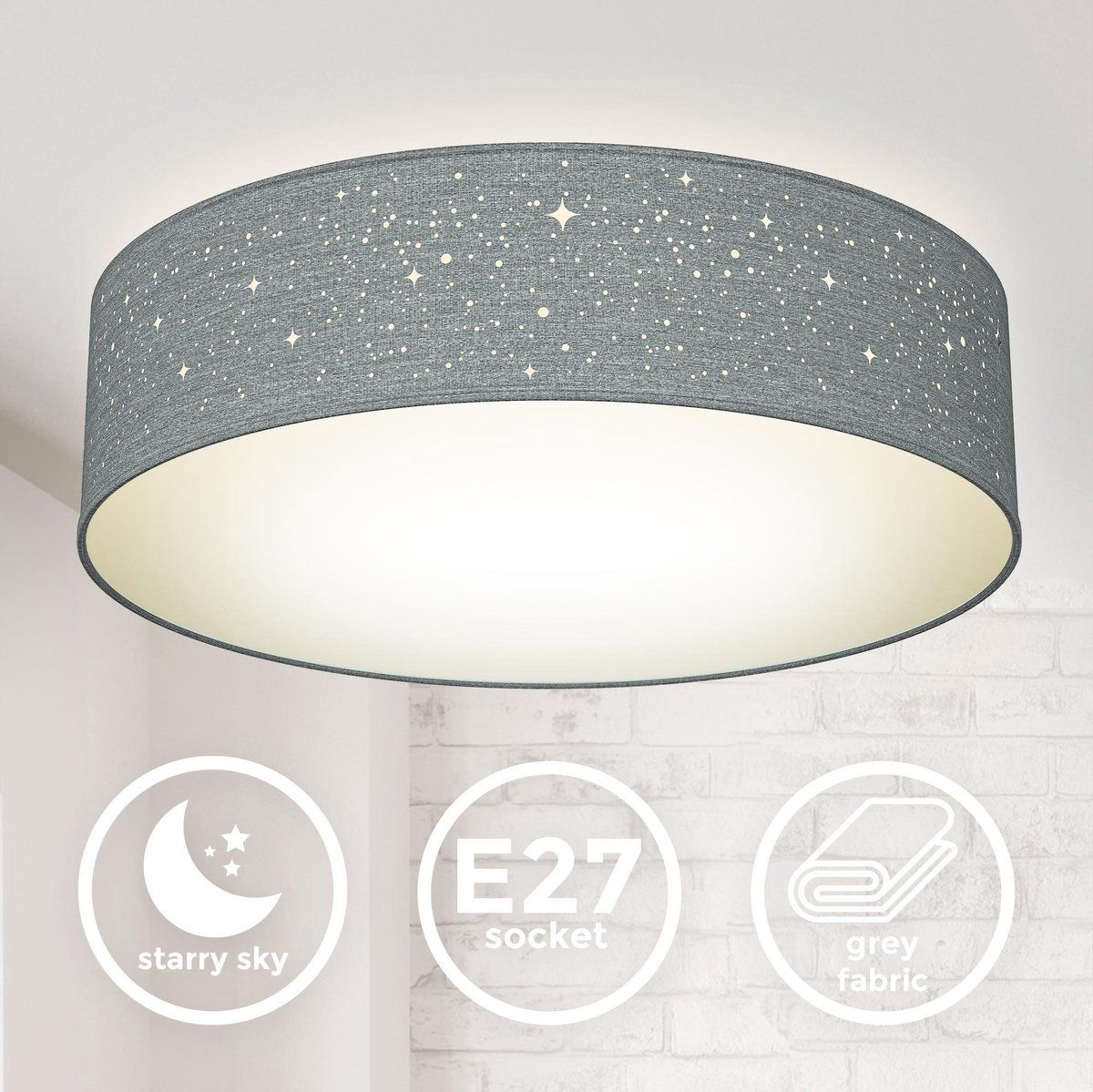 B.K.Licht Plafondlamp - Ø38cm - Sterrenhemel - Grijs - E27 - Kinderkamer