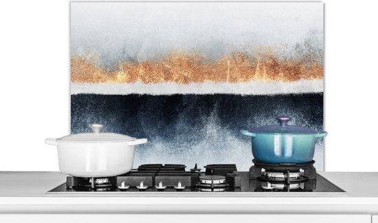 KitchenYeah Spatscherm keuken - Abstract - Goud - Marmer print - Strand - Luxe - Achterwand keuken - 90x60 cm - Aluminium