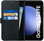 Rosso Deluxe Echt Leer Book Case Hoesje Geschikt voor Samsung Galaxy S23 FE | Zwart