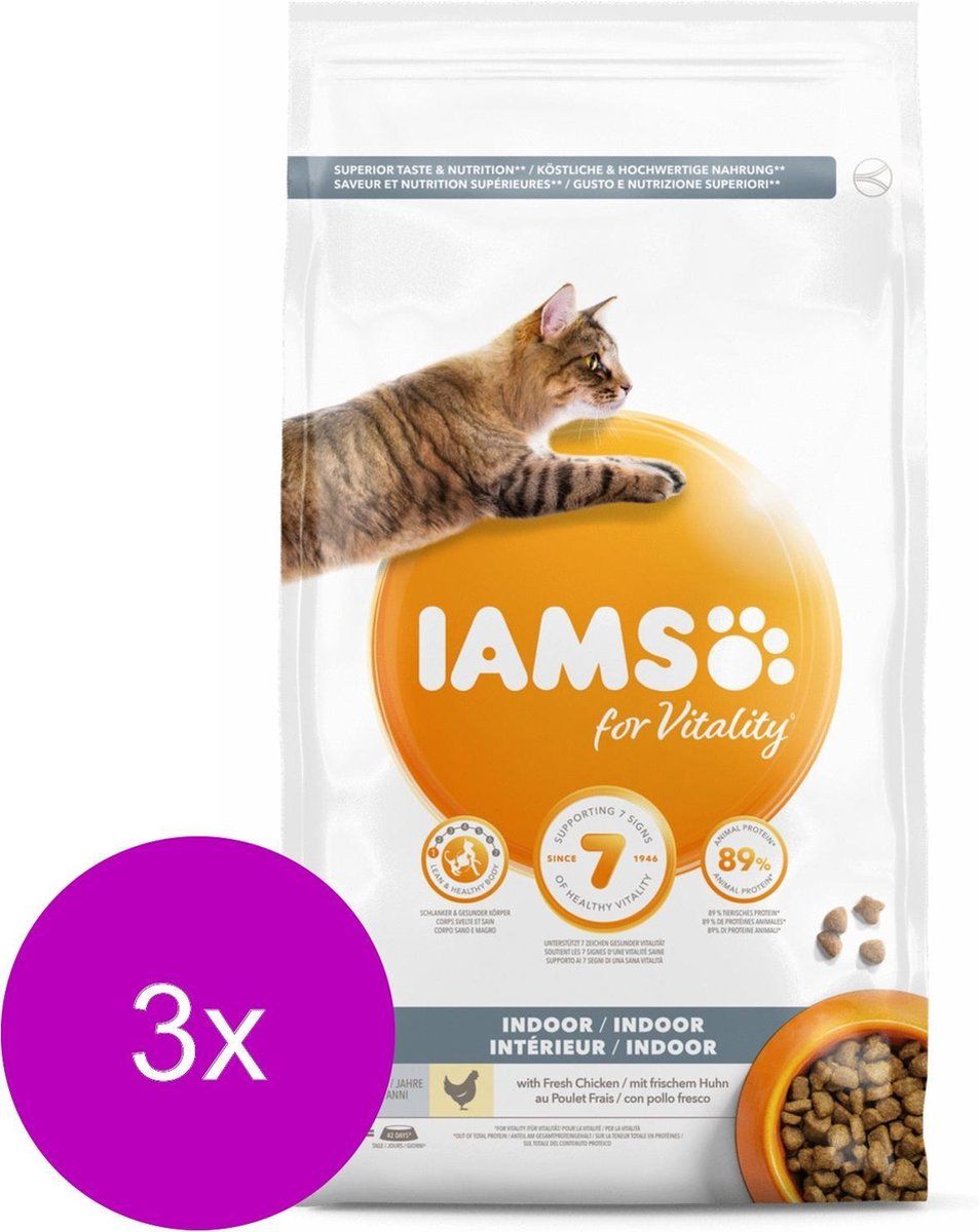 Iams 3x Kat Adult Indoor Kip 3 kg