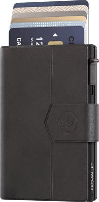 Prowallet Plus - Zwart - Pasjeshouder voor 8 pasjes, briefgeld en muntgeld - Uitschuifbaar - RFID Creditcardhouder - Kaarthouder Portemonnee, Premium Pashouder voor Mannen - Aluminium, Kunstleer - Incl. Luxe Cadeaubox