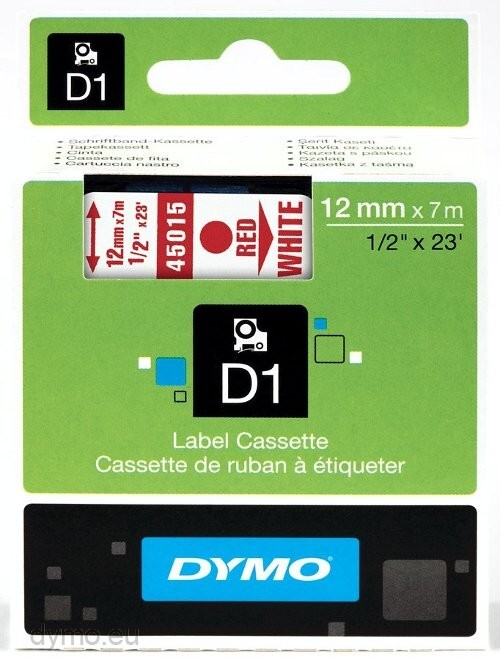 DYMO D1® -Standard Labels - Red on White - 12mm x 7m