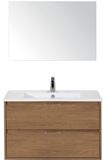 BES LED Porto Badmeubelset 90 cm - Honey - Keramische Wastafel Wit Slim met Spiegel