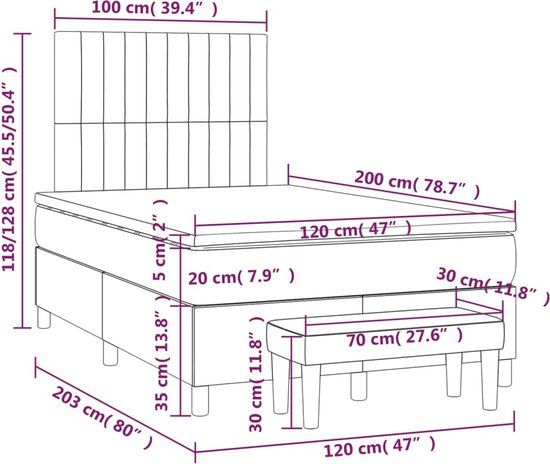 vidaXL Boxspring met matras stof zwart 120x200 cm