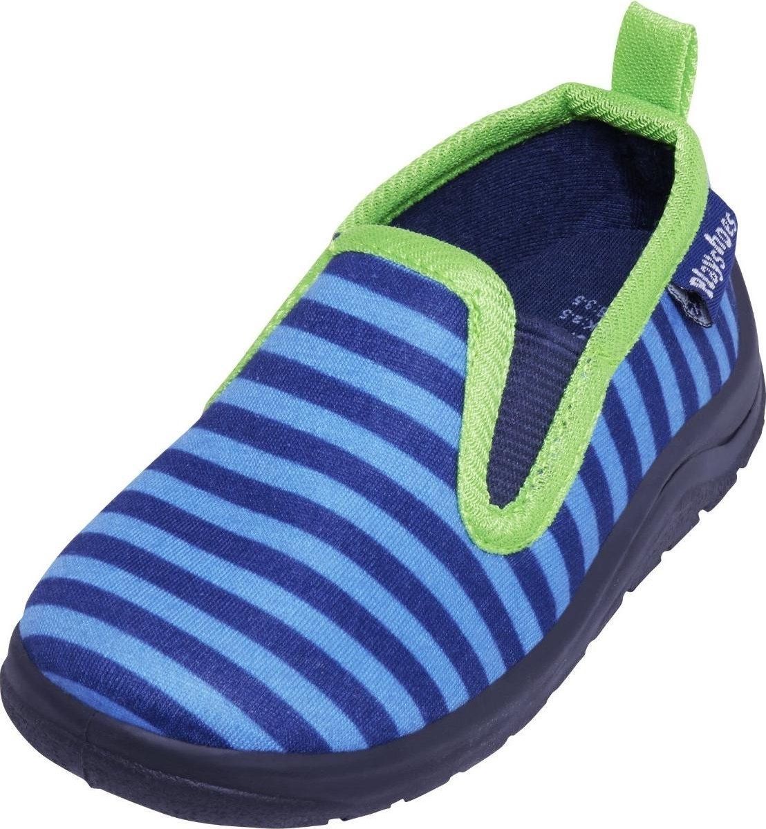 Playshoes pantoffels gestreept junior blauw/groen