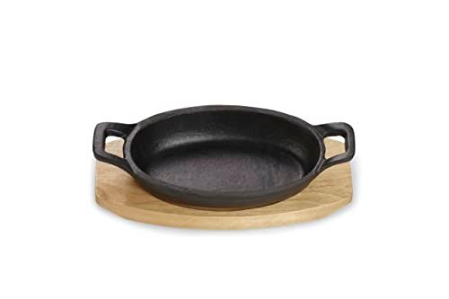 Echtwerk Serveerschaal van gietijzer, ovenschaal met serveerplank, grillpan, al ingebrand, geschikt voor oven, grill, barbecue en inductie, ideaal voor koken en serveren, Small-Edition