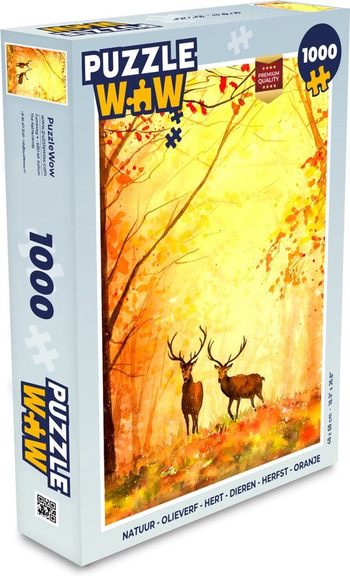 MuchoWow Puzzel Natuur - Olieverf - Hert - Dieren - Herfst - Oranje - Legpuzzel - Puzzel 1000 stukjes volwassenen - Sinterklaas cadeautjes - Sinterklaas voor grote kinderen