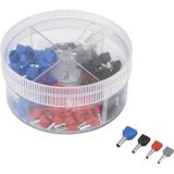 TRU COMPONENTS 739884 Assortiment dubbele adereindhulzen 0.75 mm², 1 mm², 1.5 mm², 2.5 mm² Deels geïsoleerd Grijs, Rood