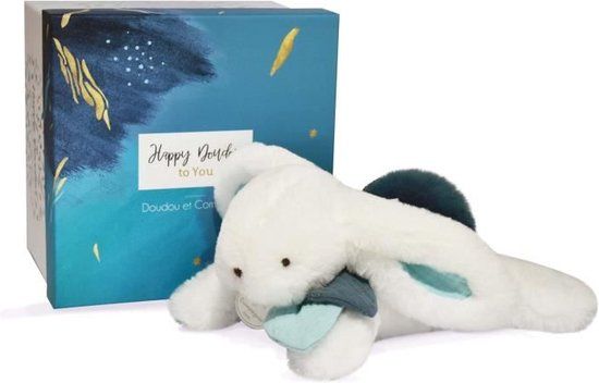 Doudou et Compagnie Pluche Konijn 25 cm Wit / Pauw Blauw