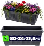 KADAX bloembak 80 x 34 x 32 cm, rechthoekige plantenbak voor bloemen, kruiden en planten op de vensterbank, balkonbak van kunststof (antraciet)