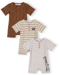 Minoti 3-pack jumpsuit meisjes 100% katoen giraffe - beige