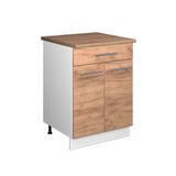 Vicco Onderkast voor spoelbak/kookplaat Fame-Line, Goudkleurig Eiken/Wit, 60 cm met lade, WB Eik