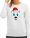 Bellatio Decorations foute kersttrui/sweater dames - IJsbeer gezicht - lichtgrijs - Merry Christmas XXL