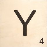 Merkloos Houten Bordje 10x10x0.5cm - Y - Zwarte Letter/Woordwaarde - Onbehandeld - Onderzetter/Homedeco