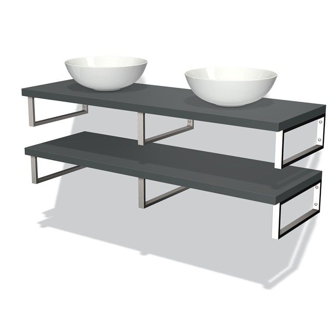Maxaro Badkamermeubel voor Waskom 140 cm Modulo Plato Donkergrijs 2 Wastafelbladen