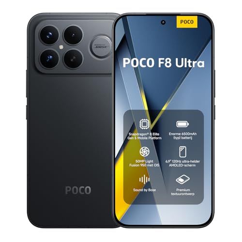 Xiaomi POCO F8 Ultra, Smartphone 16+512 GB, 6,9 inch 120Hz AMOLED-display, 50MP Light Fusion 950 met OIS, Sound by Bose, 6500 mAh, zwart, garantie 2 jaar, oplader niet inbegrepen