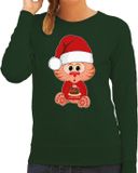 Bellatio Decorations Foute Kersttrui/sweater voor dames - all I want - taart - groen - kerst poes XL
